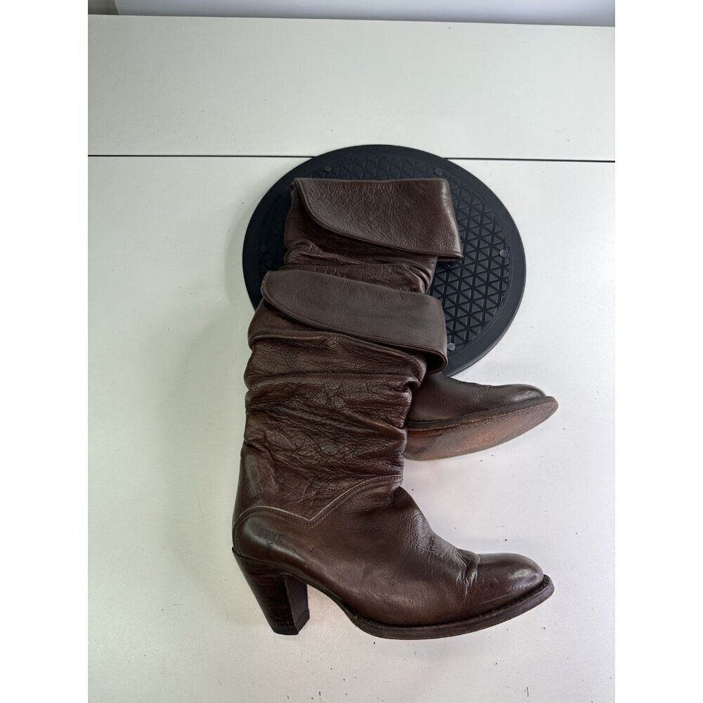 VTG Frye Dorado Slouch Boots Sz 6M 77580 Fold-Over Cuff Brown Leather Women’s